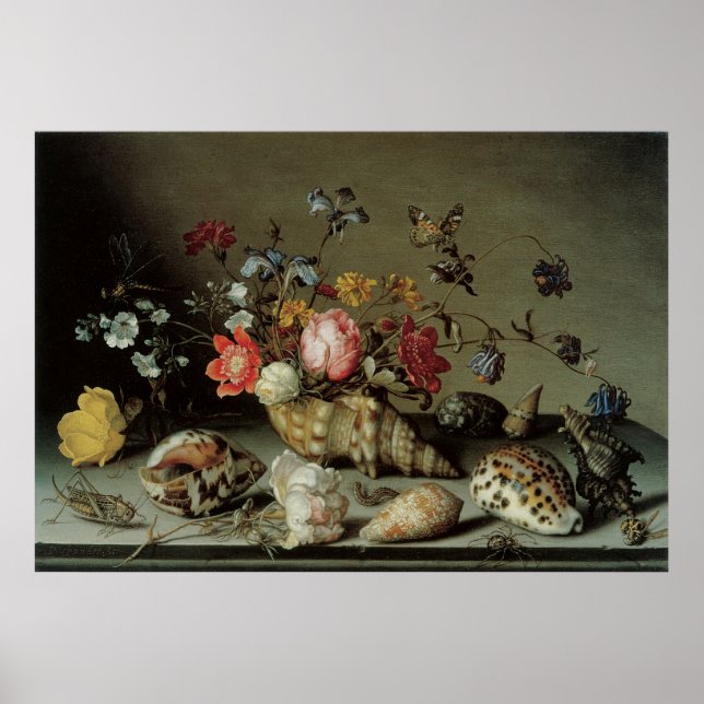 Poster Fleurs, coquilles et insectes Balthasar van der As (Devant)