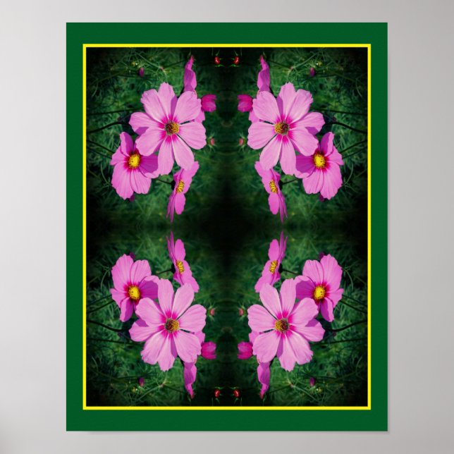 Poster Fleurs Cosmos rose miroir Abstrait (Devant)