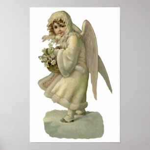 Poster Fleurs d'ange de Noël vintage, découpage victorien