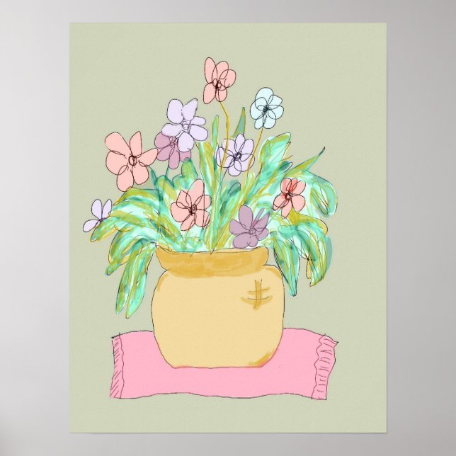 Poster Fleurs dans un pot en Pastel (Devant)