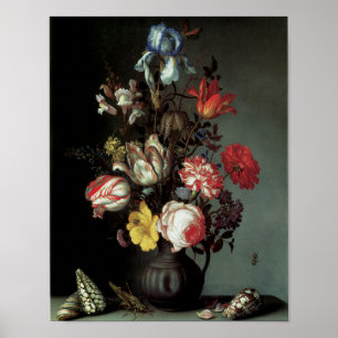 Poster Fleurs dans un vase avec des coquilles et des