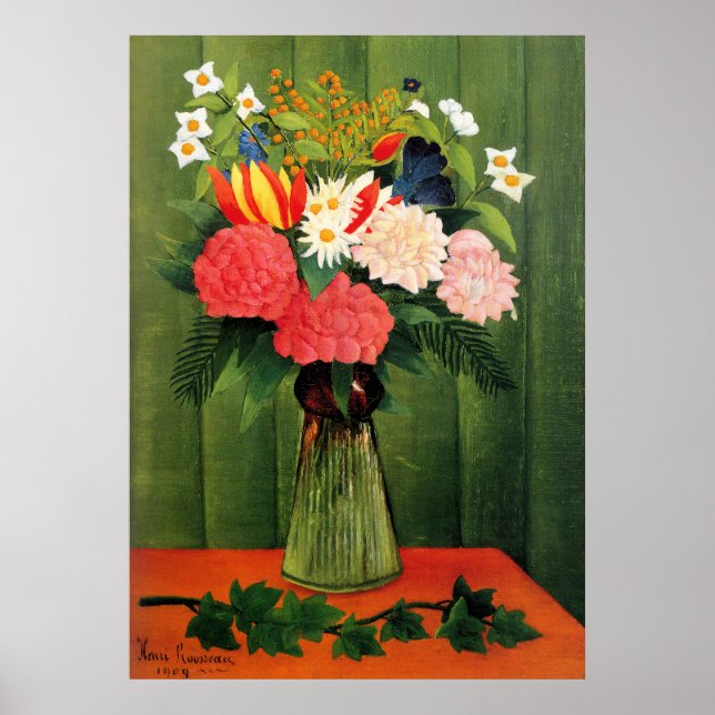 Poster Fleurs dans un Vase par Henry Rousseau (Devant)