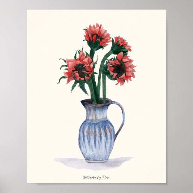 Poster Fleurs dans une aquarelle Vase (Devant)