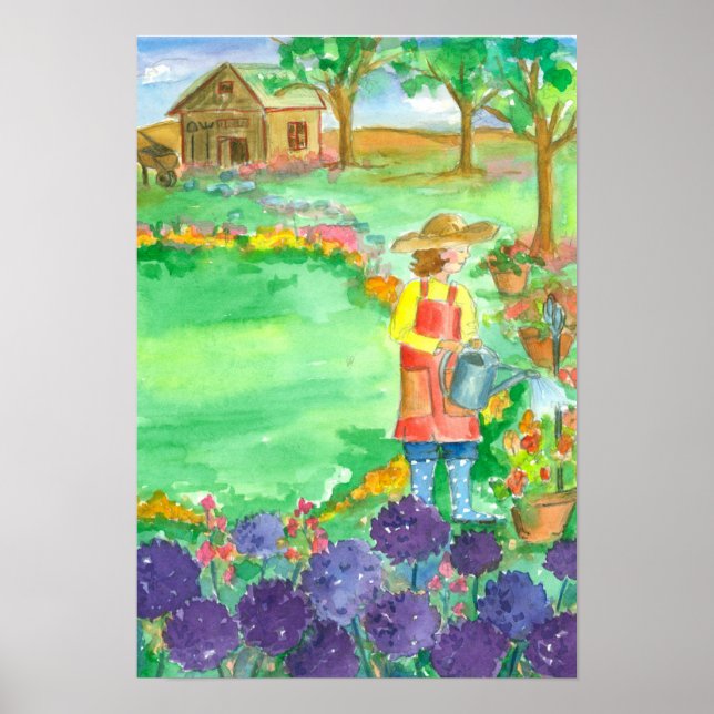 Poster Fleurs d'aquarelle Allium (Devant)