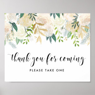 Poster Fleurs d'aquarelle avec Baby shower d'huile d'or
