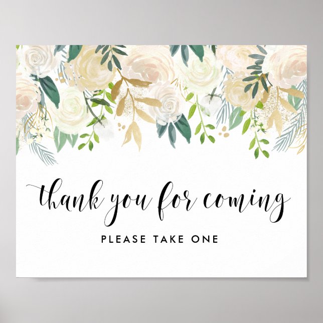 Poster Fleurs d'aquarelle avec Baby shower d'huile d'or (Devant)