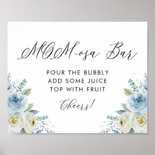 Poster Fleurs d'aquarelle bleu et blanc barre Maman-osa