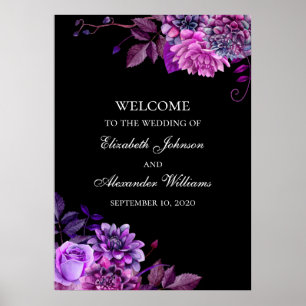Poster Fleurs d'aquarelle violet. Mariage noir