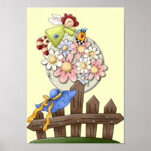 Poster Fleurs d'arrosage Angel de campagne mignonne