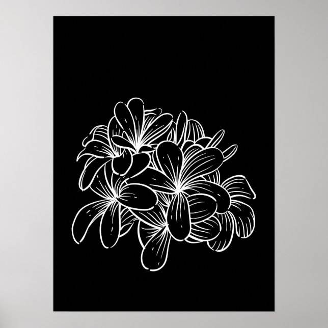 Poster Fleurs d'art à ligne florale minimes Noir Blanc (Devant)
