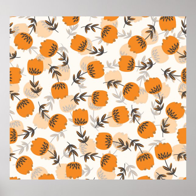 Poster Fleurs d'art populaire style scandinave (Devant)