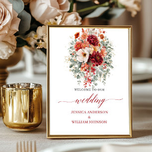 Poster Fleurs d'Automne Bourgogne Panneau de Mariage 8x10