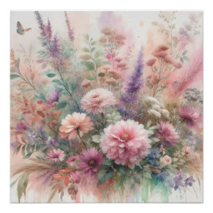 Poster Fleurs d'automne dans les couleurs pastel aquarell