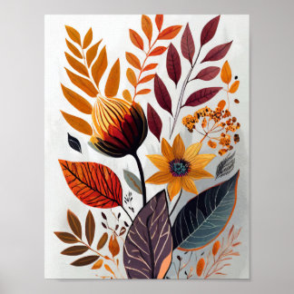 Poster Fleurs d'automne et feuille