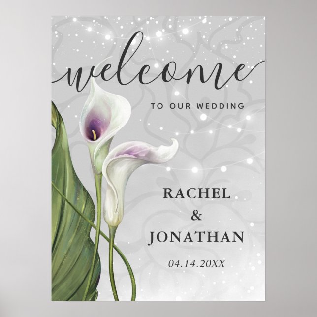 Poster Fleurs d'Calla blancs et violets pour un mariage d (Devant)