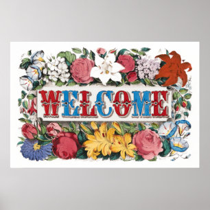 Poster Fleurs de BIENVENUE Vintage Fête de pendaison de c