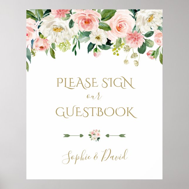 Poster Fleurs de Blush Mariage S'il vous plaît signer not (Devant)