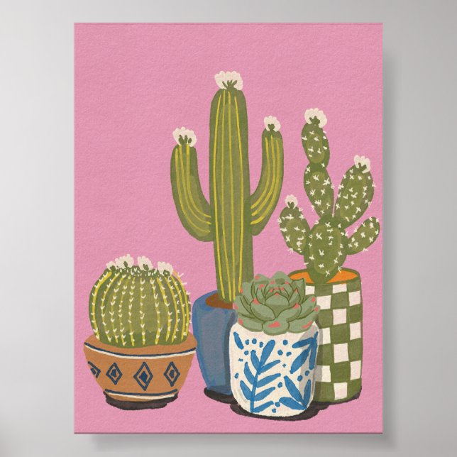 Poster Fleurs de cactus rose (Devant)