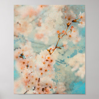 Poster fleurs de cerisier aquarelle peinture