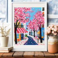 Fleurs de cerisier de la rue de Paris Café Art mur