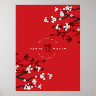 Poster Fleurs de cerisier et double bonheur Mariage chino