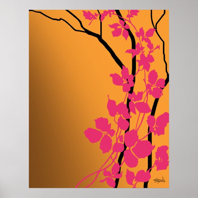 Poster Fleurs de cerisiers de Bella | fuchsia orange mand (Devant)