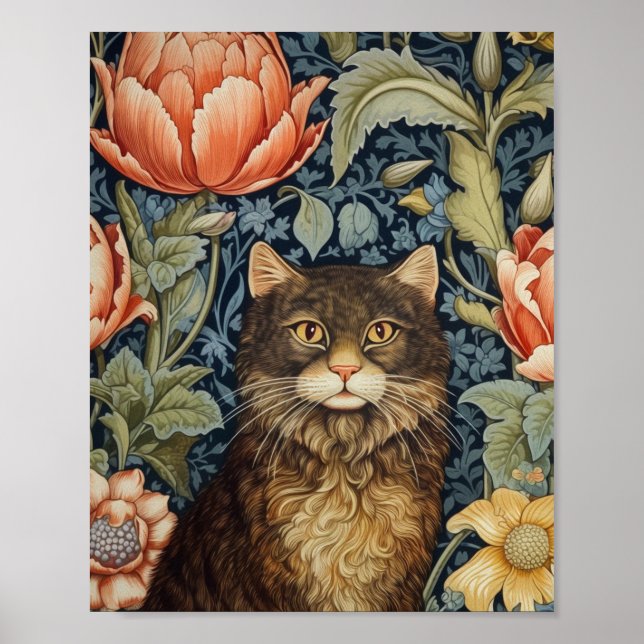 Poster Fleurs de chat Brown et de pivoine Art nouveau (Devant)