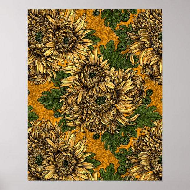 Poster Fleurs de chrysanthème jaune (Devant)