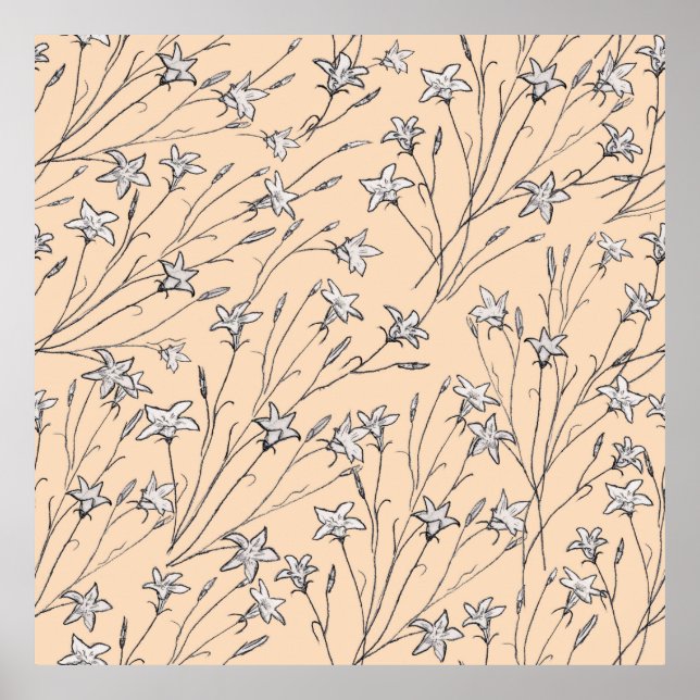 Poster fleurs de cloches motifs transparentes pastel line (Devant)