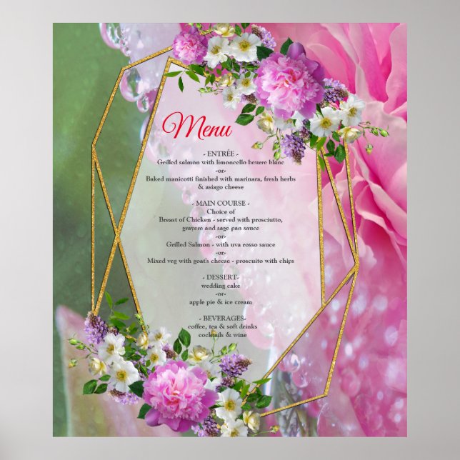 Poster Fleurs de corail, d'herbe et de rose pivoine (Devant)
