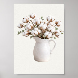 Poster Fleurs de coton dans un pichet blanc Botanique Fer
