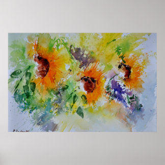 Poster fleurs de couleur aquarelle