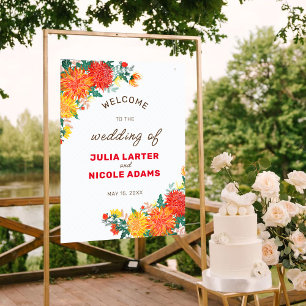 Poster Fleurs de Dahlia de mariage Jaune Orange Pastel Pr