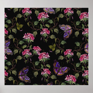 Poster Fleurs de datura brodées : Art Botanique