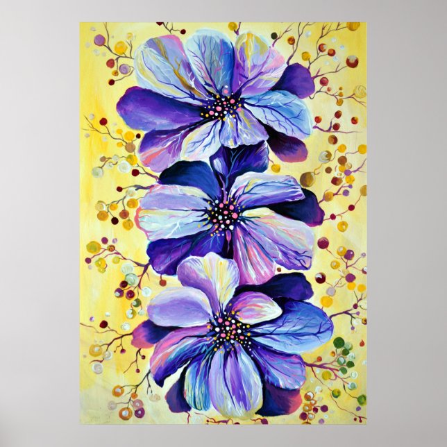Poster Fleurs de Delphinium, peinture aquarelle (Devant)