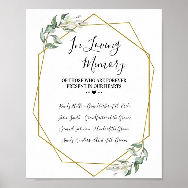 Poster Fleurs de deuil en souvenir de mariage or (Devant)