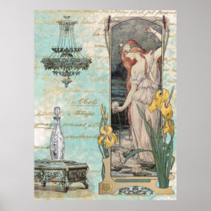 Poster * Fleurs de femme victorienne Vintages Art Nouveau