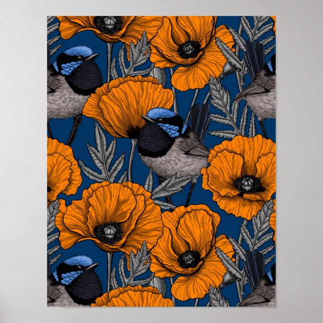 Poster Fleurs de fleurs et fleurs de pavot orange (Devant)
