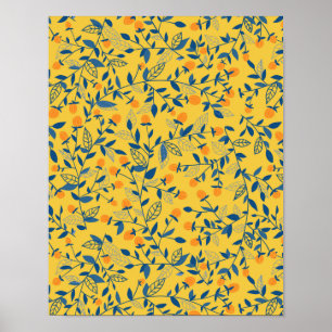 Poster Fleurs de gribouillis en bleu et jaune