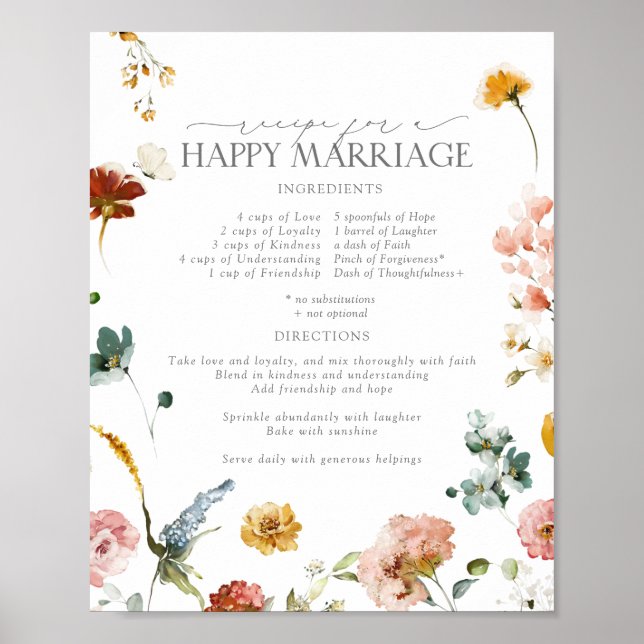 Poster Fleurs de Jardin Recette pour un Mariage Heureux A (Devant)