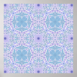 Poster Fleurs de jardin rétro en bleu et violet