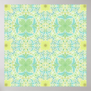 Poster Fleurs de jardin rétro en vert et jaune