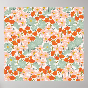 Poster Fleurs de jardin : rose, orange sans soudure
