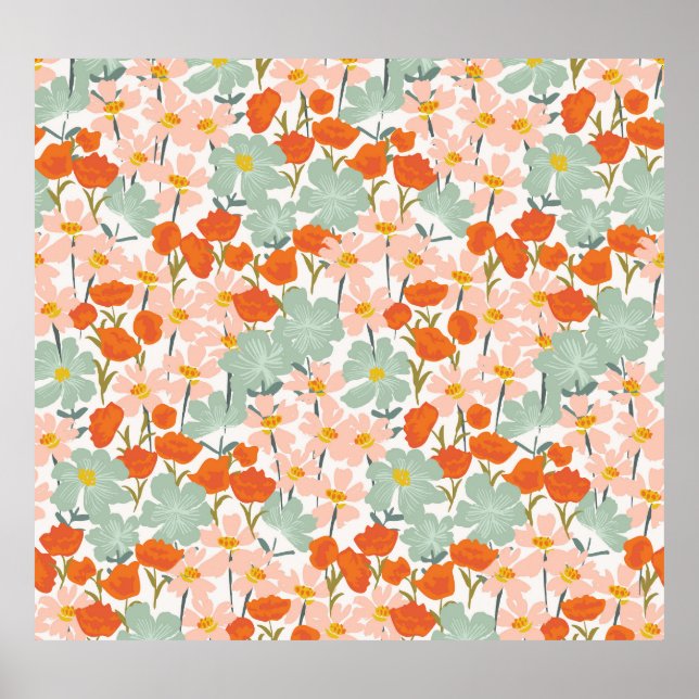 Poster Fleurs de jardin : rose, orange sans soudure (Devant)