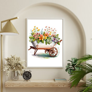 Poster Fleurs de jardin roses jaunes et blanches dans un