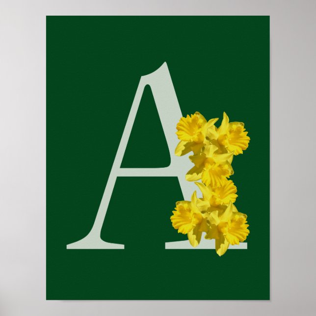 Poster Fleurs de jonquille Monogramme Initial A (Devant)
