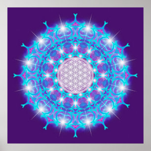 Poster FLEURS DE LA VIE/Blume des Lebens Stars Mandala