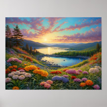 Fleurs de lac de montagne colorées Art