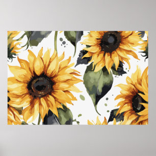 Poster Fleurs de l'aquarelle de tournesol du printemps