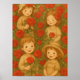 Poster "Fleurs de l'enfance : Jardin Rose délice"